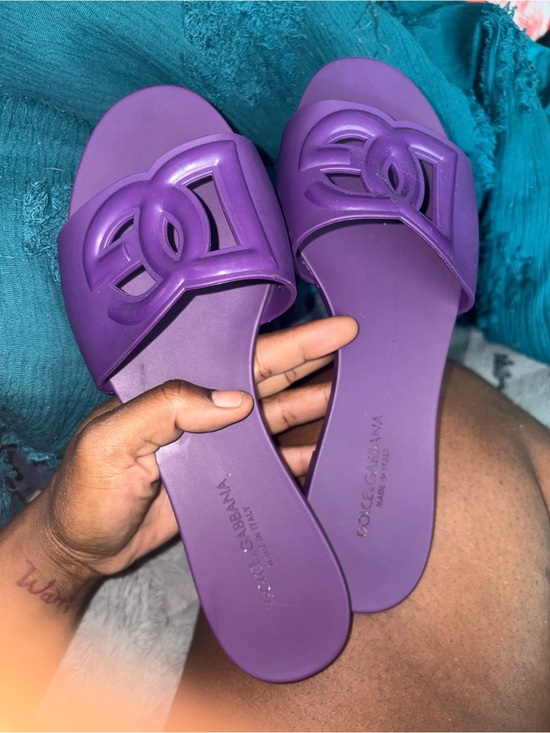 Dolce & Gabbana Shoes - Dolce & Gabbana Purple Logo Slide Sandals